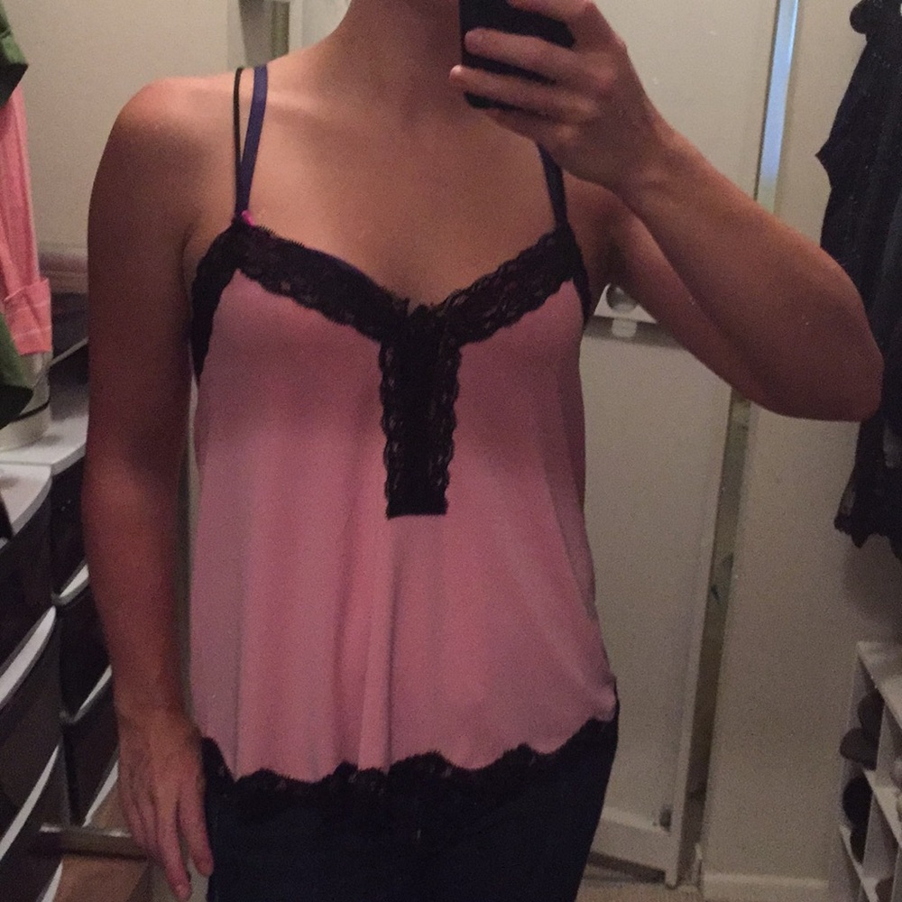 Express pink & black lace tank top